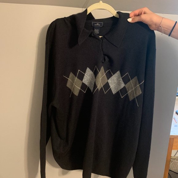 collared knitted diamond pattern sweater - Picture 1 of 1